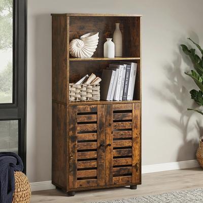 TEMU Storage Cabinet, Bookshelf, Kitchen Cabinet, With Louvered Doors, 2 Open Compartments, Height-adjustable Shelf, With Feet Image