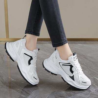 TEMU Women' Low-top Lace-up Sneakers - Breathable Fabric Upper, Non-slip Rubber Sole, Casual Shoes With Plain Toe Design, Comfortable Walking Shoes | Modern Casual Shoes | Rubber Sole Image
