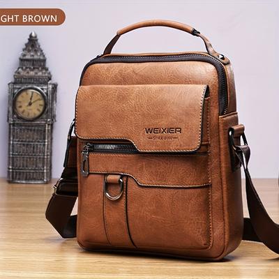 TEMU Men's Genuine Leather Crossbody Bag Shoulder Bag Vintage Handbag Business Bag Suitable For Boys And Fathers As Gifts Image