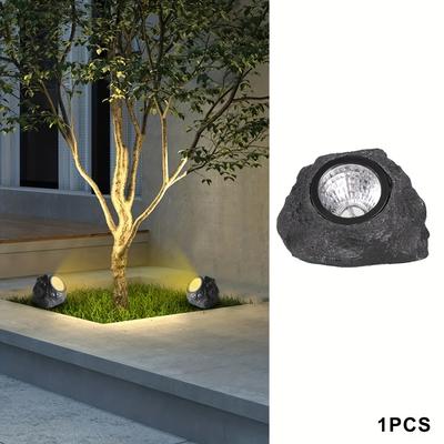 TEMU 1pc Solar-powered Led Garden Stone Light, Outdoor Landscape Pathway Lighting, Abs Resin, 600mah Nickel Battery, Ip44 Image