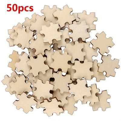 TEMU 50pcs Unfinished Wooden Puzzle Pieces - Natural Wood Grain, , Lightweight & Durable For Crafting, Engraving, Carving, Diy Projects, And Decorative Ornaments Image