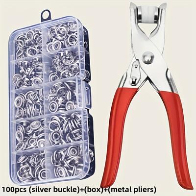 TEMU 100 Sets - 50 Sets: (400-200 Metal Snap) 9.5mm Metal Four-in-one Snap Kit - Includes Stamping Tools And Storage Box, Crafts, Clothing Sewing And Hats - Durable Stainless Steel Snap (0.374 Inches Image