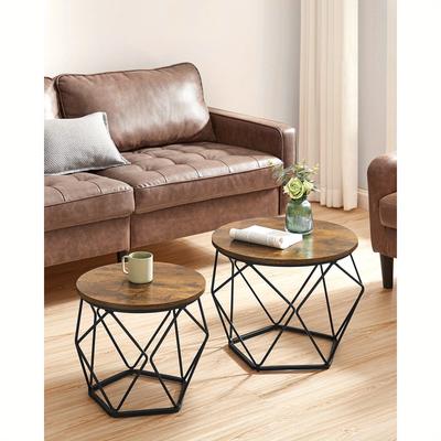 TEMU Vasagle Round Coffee Table Set Of 2 Side Table Sofa End Table Removable Top For Living Room Image