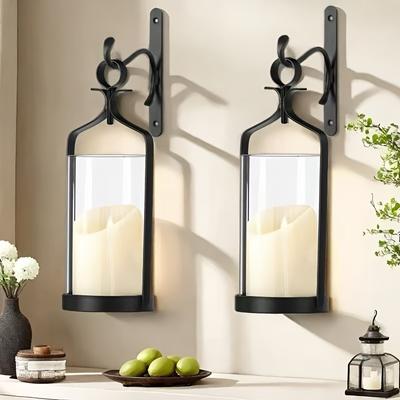 TEMU Set Of 2 Wall Candle Holder With Glass Shade,candles Not Included, Indoor And Outdoor Image