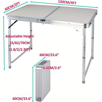 TEMU 4ft Folding Camping Table, Portable Foldable Pop-up Picnic Tables For Outdoor Indoor Garden, Balcony Work Table, 3 Adjustable 70/62/55cm, Table Top Size: 120x60cm Image