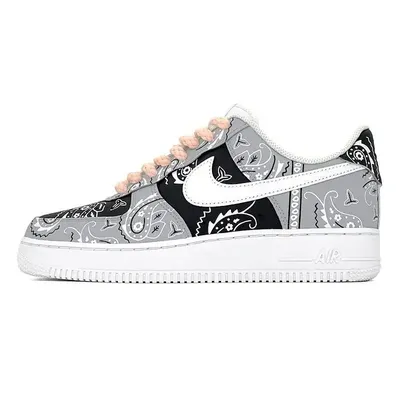 [Custom Four men's spray-painted black, white and gray cashew flower]Nike Air Force 1 Skateboard Shoes Men Low-Top Black Whit