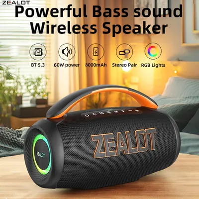 ZEALOT P12 60W Wireless Speakers, Outdoor Portable Subwoofer Speaker, Hifi Sound quality, RGB light,