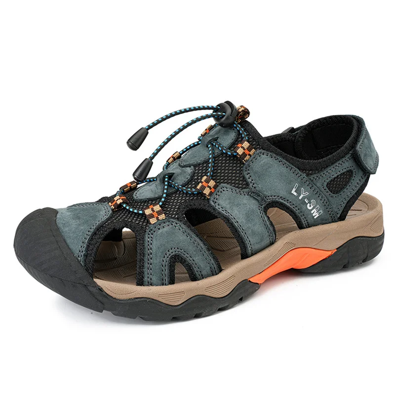 Blaue Retro-Ledersandalen für Herren, Übergröße 48, Plateau-Sandalen für Herren, hochwertige Sommer-Herrenschuhe, bequeme Strandsandalen für Herren