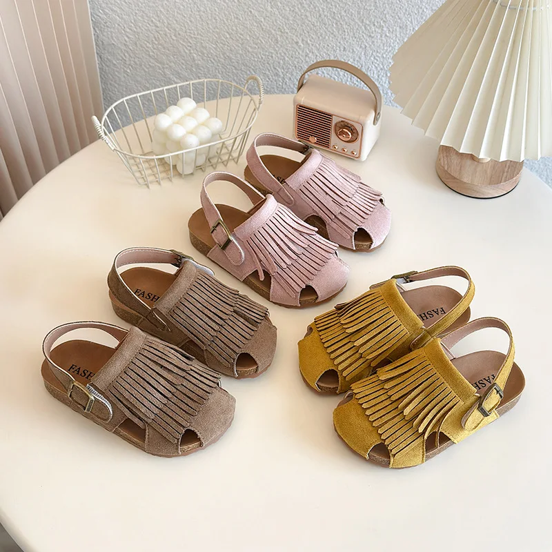Kinder Quaste Sandalen Sommer Neue Jungen Mädchen Mit Fransen Weichen sohlen Strand Schuhe Baby Geschlossene Zehen Sandalen Größe 23-36 Image