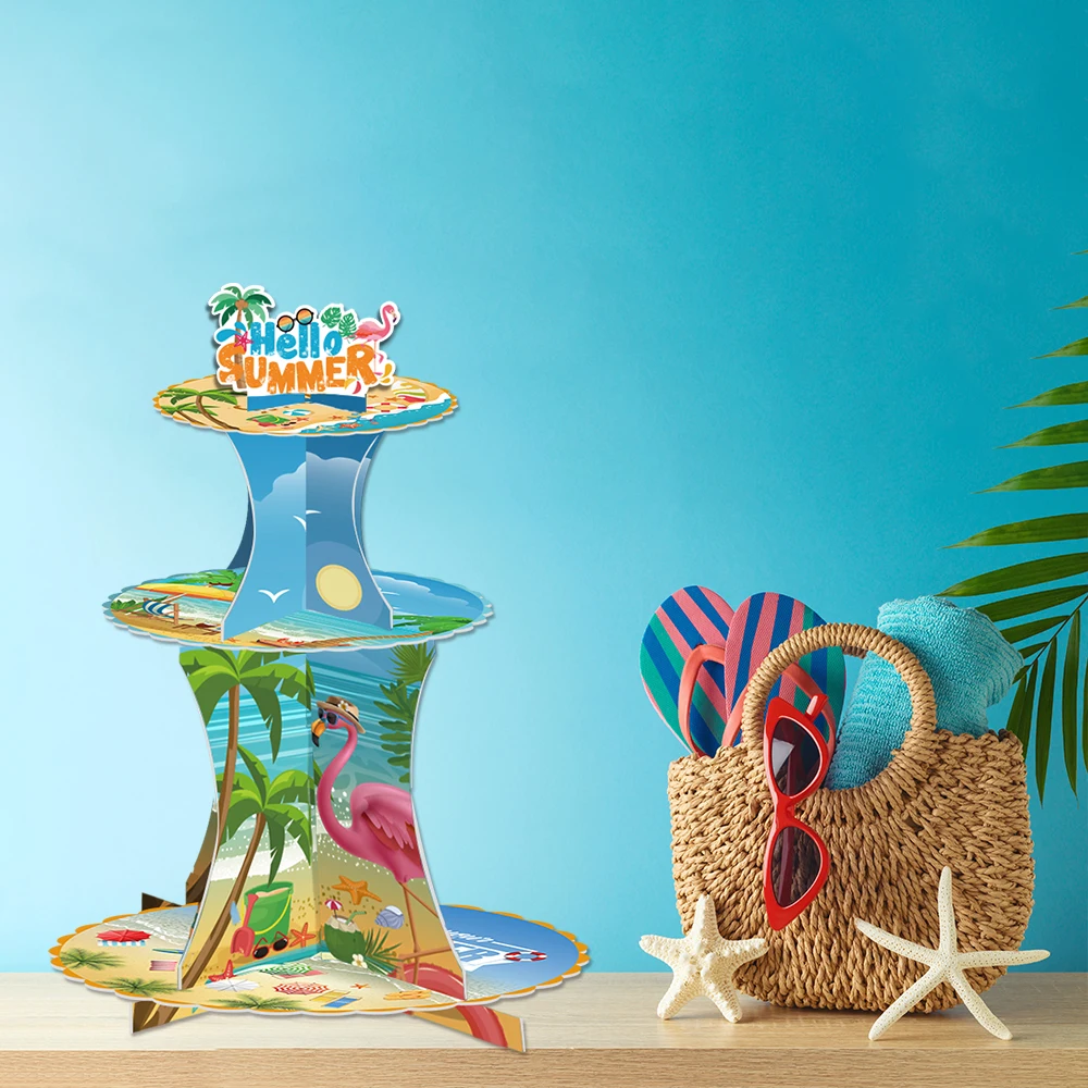Sommer Strand Pool Cupcake Ständer Hawaiian Flamingo Luau Aloha Thema Kuchen Halter Dessert Ständer Turm Geburtstag Party Dekorationen Image