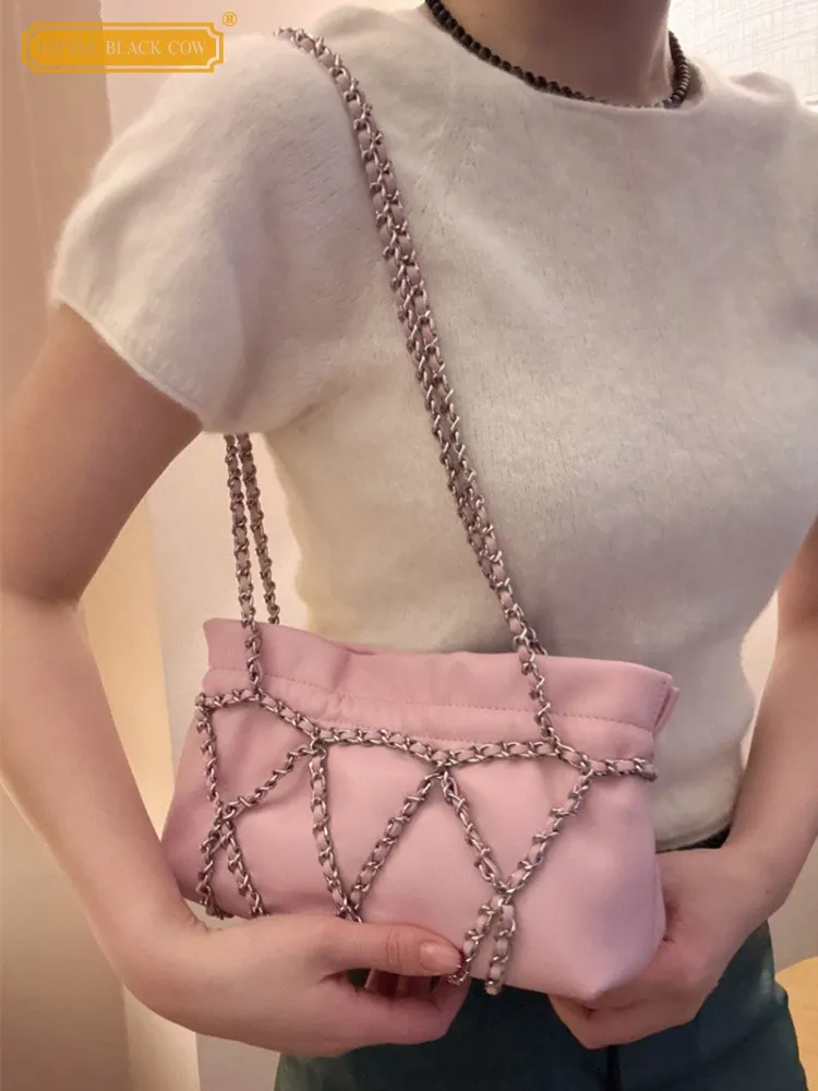 Elegante Damen Mode Kette Unterarm Tasche Frauen Arbeit Weiche Schaffell Echtes Leder Klappe Umhängetasche Umhängetaschen