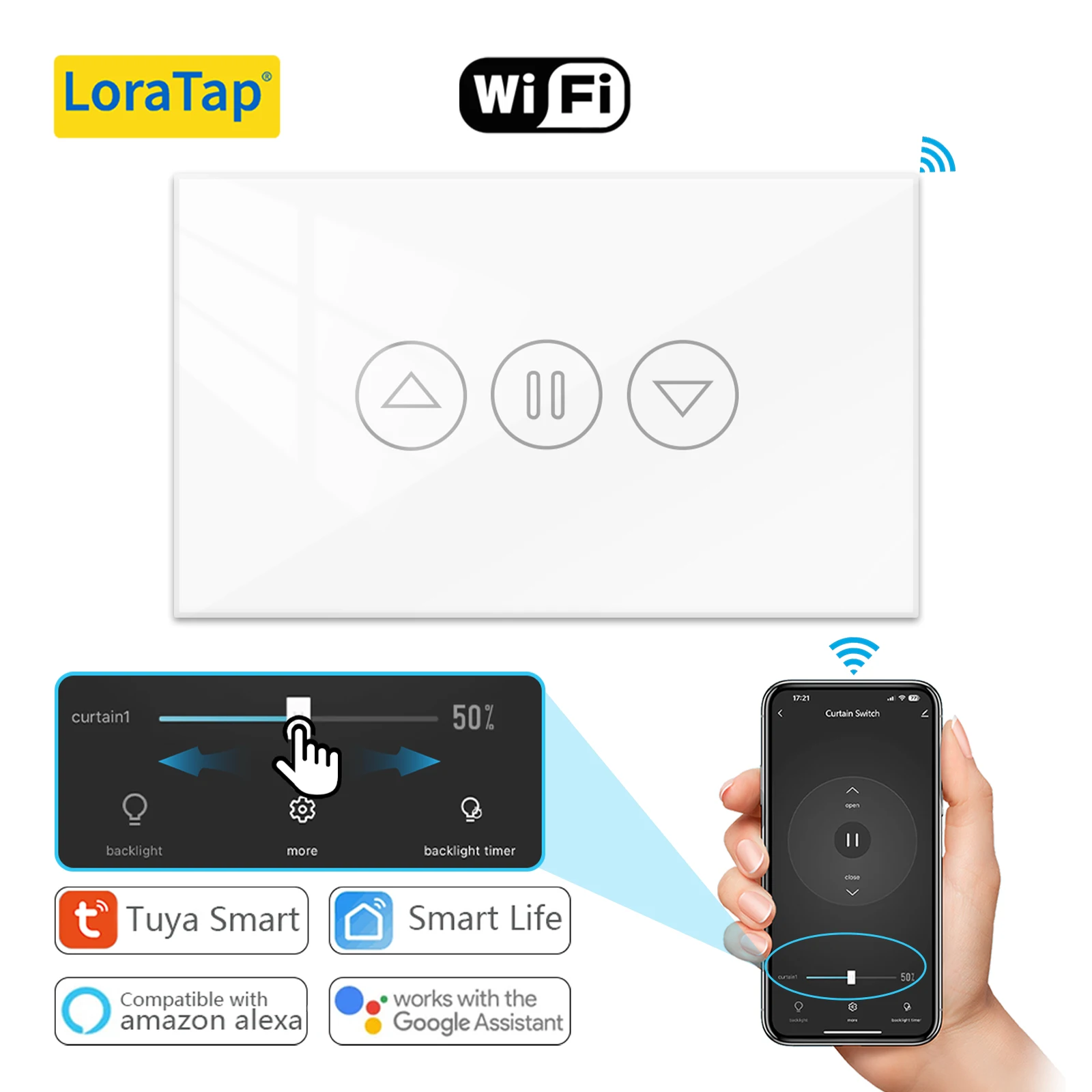 LoraTap US-Vorhangschalter für Rohrmotoren Smart Life Fernbedienungsprozentsatz Funktioniert mit Google Alexa Image