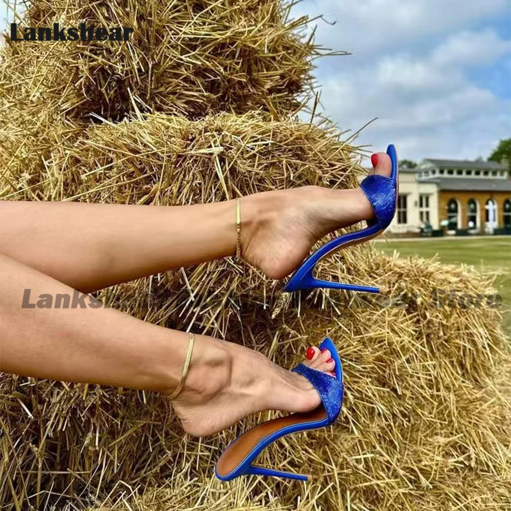 Blau Peep Toe Hausschuhe Slip-On Concise 12 cm Stiletto High Heel Elegante Frauen Schuhe Hohe Rutsche 2024 Sommer zapatos Para Mujere