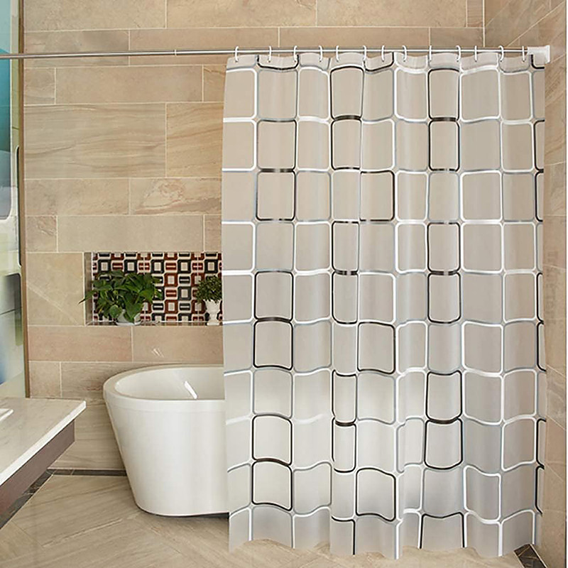 PEVA Shower Curtain Liner with Plastic Hooks Waterproof for Bathroom Decor Clear Contemporary Bathroom Curtains Black White Lattice Pattern