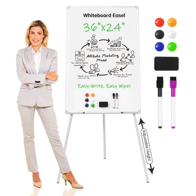 Deli 36" x 24" Portable Magnetic Whiteboard with Adjustable Tripod Stand, Height-Adjustable