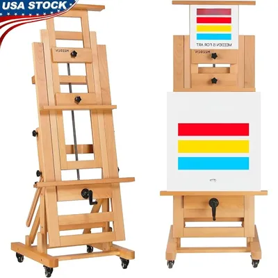 Professional Extra Large Adjustable Beech Wood Artist Easel Movable Heavy Duty Crank H-Frame Flat