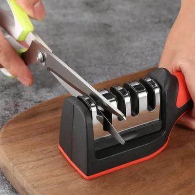 Kitchen 3-Segment Knife Sharpener Household Multi-Functional Hand-Held Three-Purpose Black