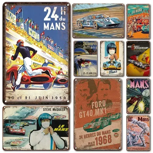 Affiche en étain Vintage 24 Le Mans, plaque métallique, décoration de la maison, autocollants de