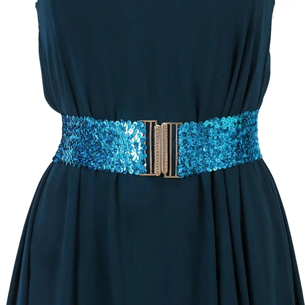 Ceinture élastique à paillettes pour femme, ceinture Kendny, structure dorée professionnelle, ceinture large, accessoires de déclin, environnement à la mode, 60cm