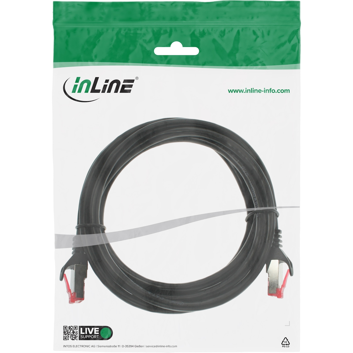 InLine® Patchkabel, S/FTP (PiMf), Cat.6, 250MHz, PVC, Kupfer, schwarz, 0,5m Image