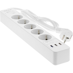 InLine® Steckdosenleiste, 5-fach Schutzkontakt, ÜSS und QC3.0, weiß Image