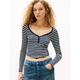 Langarmshirt TOMMY JEANS "TJW SLIM HENLEY WAFFLE LS", Damen, Gr. S (36), blau (schwarz night navy, stripe), Single Jersey, Obermaterial: 58% Baumwolle, 39% Polyester, 3% Elasthan, gestreift, casual, figurbetont, Langarm, Shirts