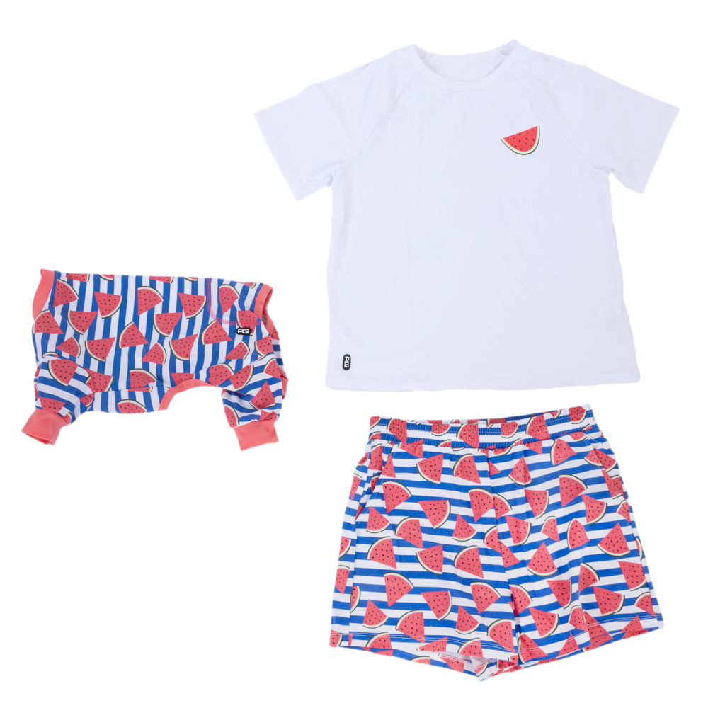 TIAKI Pet & Parent Pyjama Gr. S und Hundeshirt mit 55cm Rückenlänge im Partnerlook, Melone