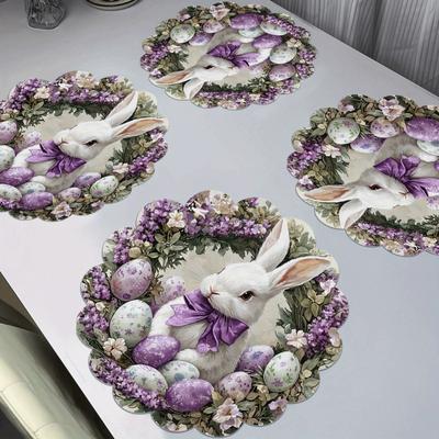 "TEMU Set Of 4 Round Placemats, 13.8" & 15" Diameter, Polyester Fabric Table Mats With And , Hand Washable Festive Holiday Dining Decor, Durable, Heat-resistant, Easy To Clean, High-quality, Anti-slip" Image