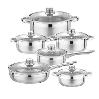 Velaze Kitchen Cookware Set 12 PCS Set Stainless Steel Cooking Pot&Pan Sets, Induction Safe,