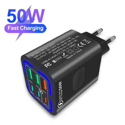 Insgesamt 100 W 6 in 1 3 USB 3 Typ C Ladegerät Schnellladung EU/US/UK Stecker Wandladegerät für iPhone Samsung Huawei Xiaomi Image