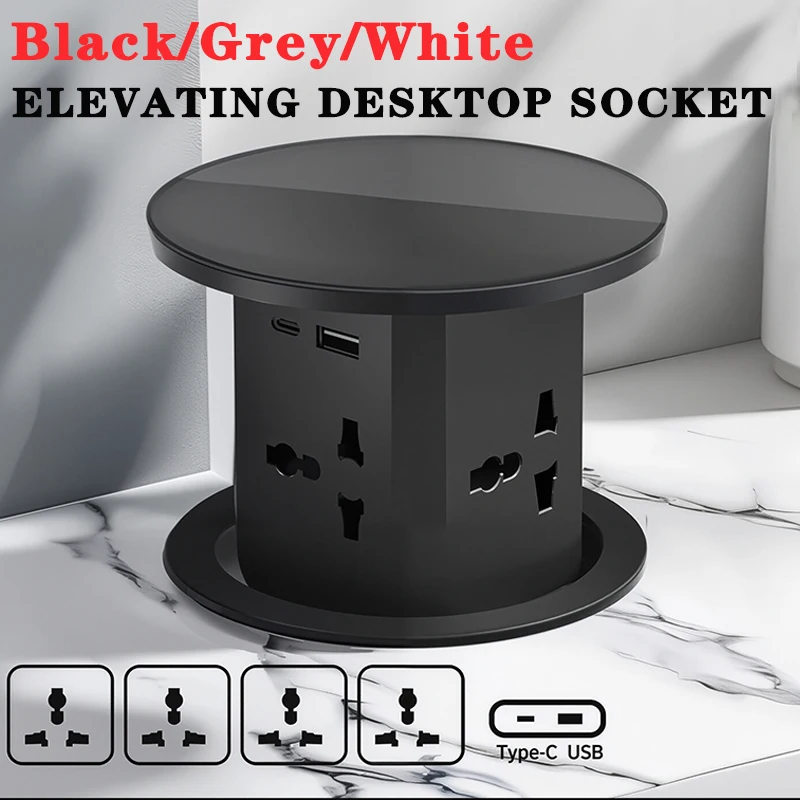 Hydraulische Hebe-Steckdose, automatisches Pop-Up, kabelloses Laden, universeller/US/UK/TL-Steckeradapter, versteckte vierseitige Steckdosen-Stromversorgung Image