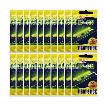 20packs (40pcs) SS S M L XL XXL Night Fishing Luminous Fluorescent Light stick Snap Clip On Fishing Rod Tip Glow Stick J555