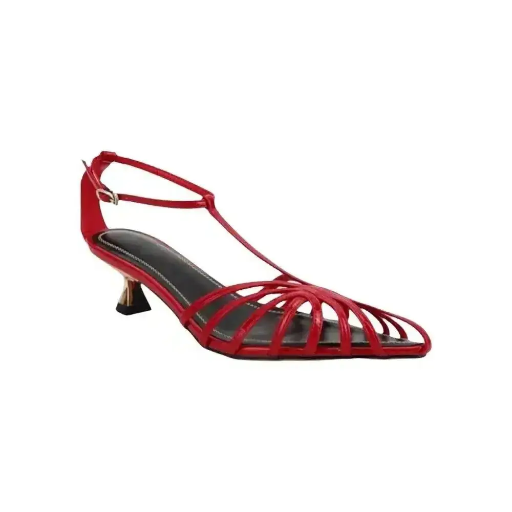 Frauen Schuhe Schmale Band Sommer Sexy Sandalen Designer Sandalen Kitten Heels Spitz Damen Einfache Schuhe Orange Schuhe Größe 43