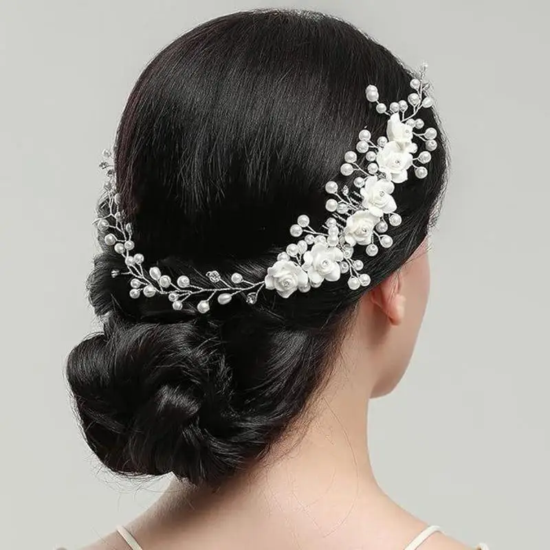 Gemacht Haarfarbe Perle Hochzeit Haar Kämme Haarschmuck für Braut blume Kopf bedeckung Frauen Braut Haarschmuck Schmuck Image