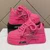 Rosa klobige Leder-Turnschuhe, Plattform, Schnürung, dicke Sohle, Freizeitschuhe für Damen, 2025,