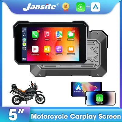 Jansite 5" Wireless CarPlay Screen for Motorcycle Support CarPlay/Android Auto Dual Bluetooth GPS Navigation Hands-Free Calling