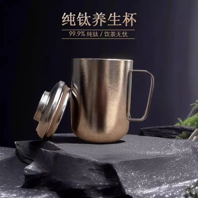 350 ml Büro-Thermosbecher aus reinem Titan mit Griff, doppelschichtige Isolierflaschen mit Hochtemperaturkristallisierung, Wasserbecher für Boss Image