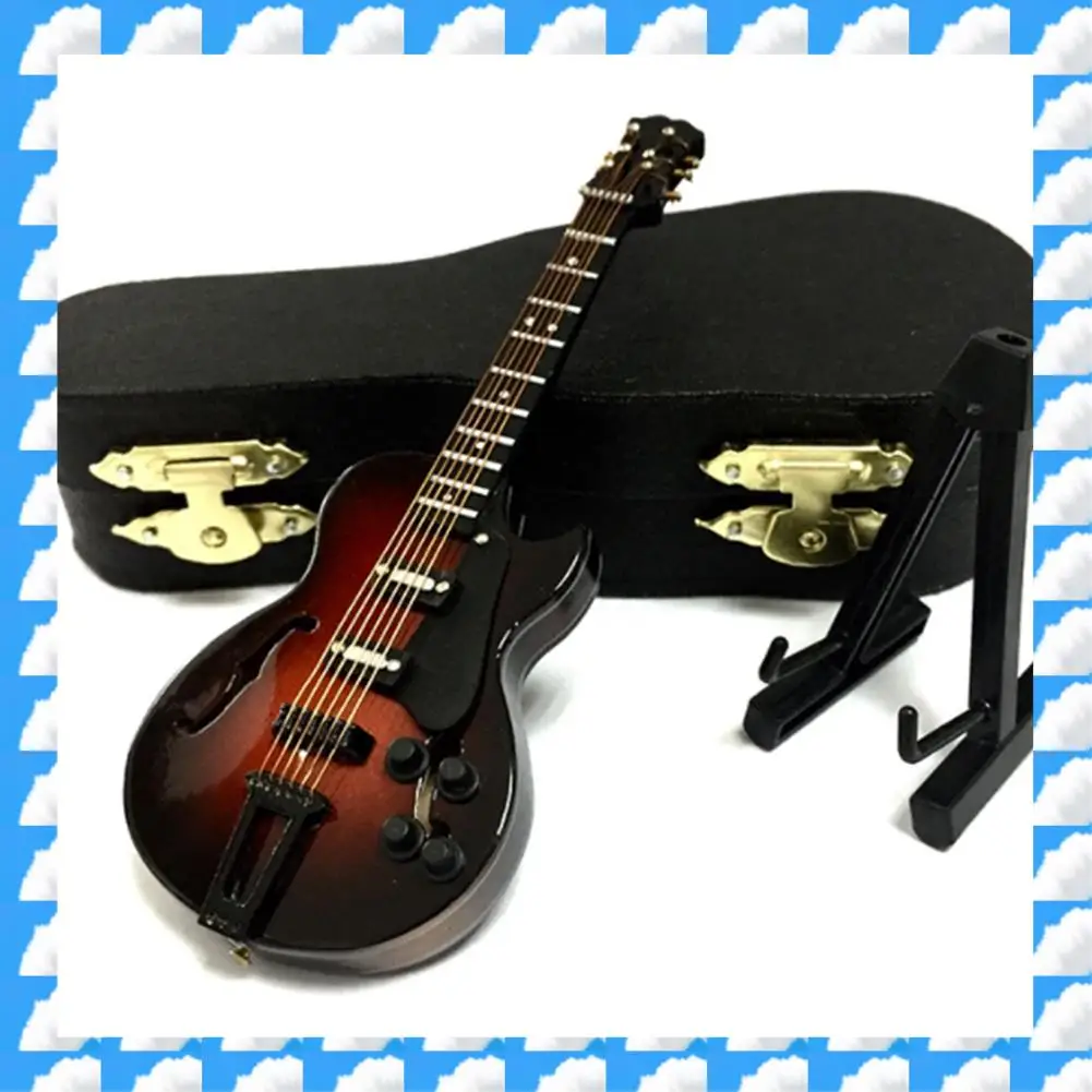 ONGE Mini E-Gitarre Modell Miniatur Dekoration Musikinstrumente mit Koffer und Ständer Image