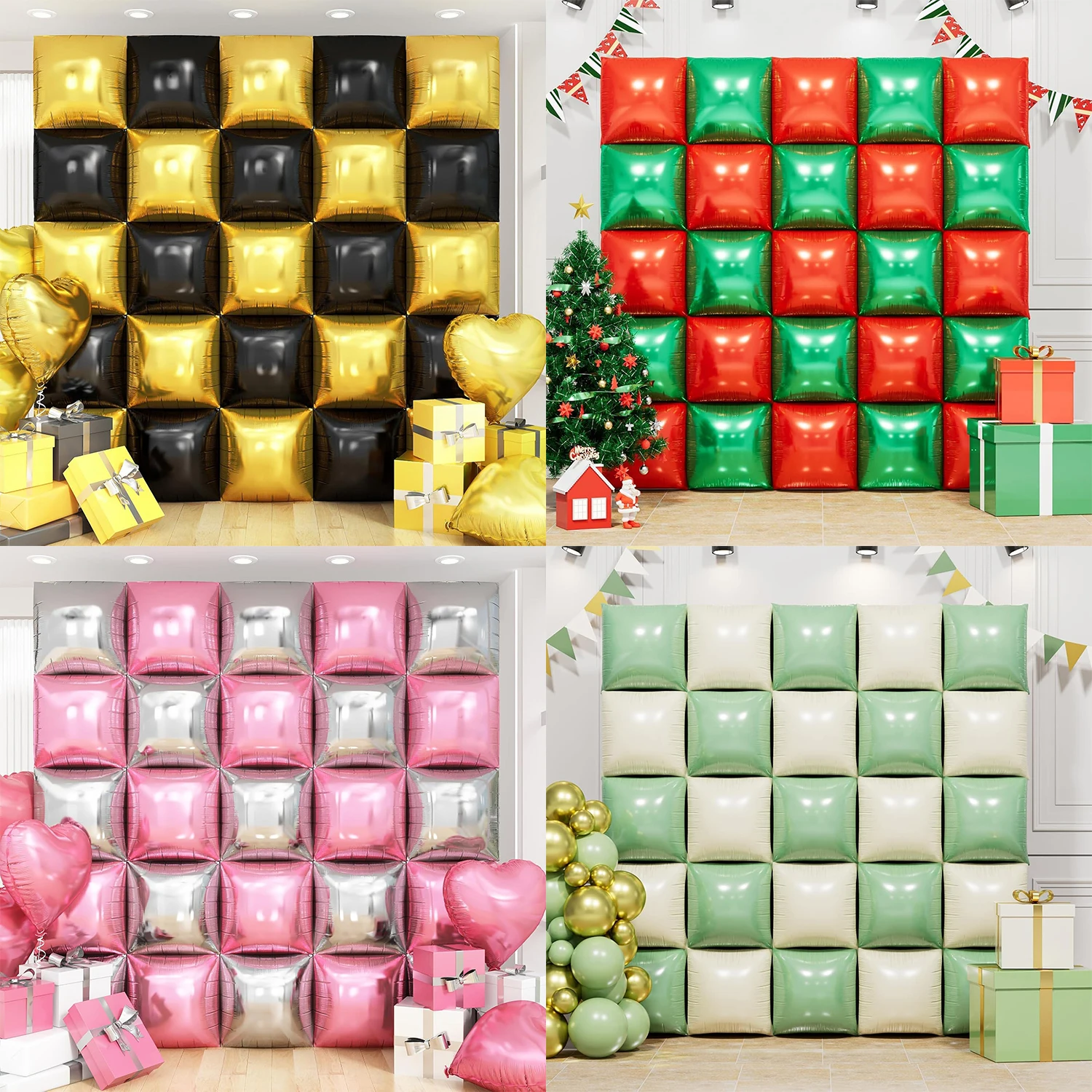 25 Stück doppelseitige zweifarbige quadratische Hintergrundwand mit Riemen, Geburtstag, Hochzeit, Abschlussfeier, DIY-Dekoration, Ballonstafel Image