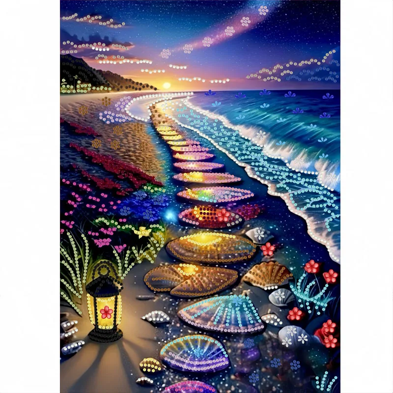 1-teiliges 5D-Diamant-Malerei-Set mit Meerblick auf dem Bild, rahmenlose DIY-Heimdekoration oder als Weihnachtsgeschenk, Diamant-Kunst-Set, komplettes Set-Werkzeug Image