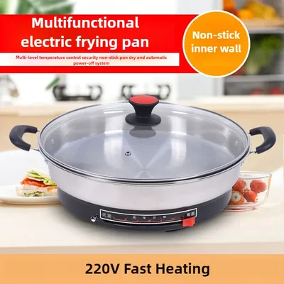 38cm Stainless Steel Electric Griddle:Deepened Non-Stick Pancake/Fry Pan - Multi-Functional Home Appliance Crepe Pancake Maker