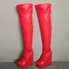 LAIGZEM Overknee-hohe Damenstiefel, seitlicher Reißverschluss, Plattform, Keilabsatz, Stiefel, handgefertigte Schuhe, Damen, Botines Mujer, große Größe 50 51 52
