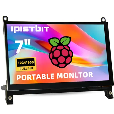 iPitsBit 7 Inch Raspberry Pi Monitor, IPS LCD HDMI Screen 1024x600 for Raspbery Pi 5 4 3B 2B B4,BB