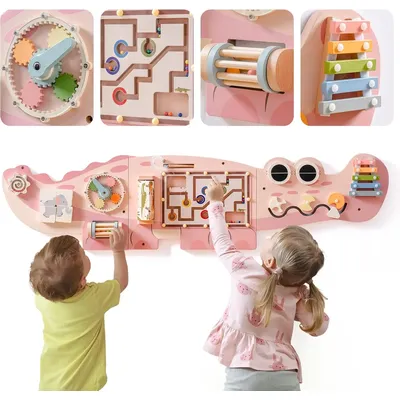 Robotime Robud Wooden Busy Board Montessori Learning Toy Wall Mounted Activity Centre with Gears