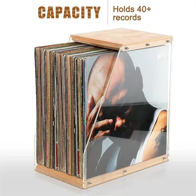 Wooden Record Rack Desktop Ornament Transparent Vinyl Record Display Rack Tape Book Storage Box