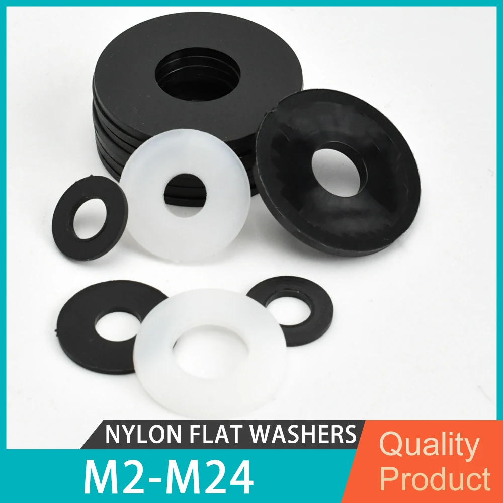 Rondella piatta in nylon di plastica bianca nera M2 M2.5 M3 M4 M5 M6 M8 M10 M12 M14 M16 M18 M20 M22 M24 Anello di guarnizione isolante distanziatore aereo