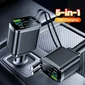 Caricabatteria da auto retrattile 5 IN 1 con display digitale intelligente Cavo USB PD tipo C Adattatore di ricarica rapido Accendisigari