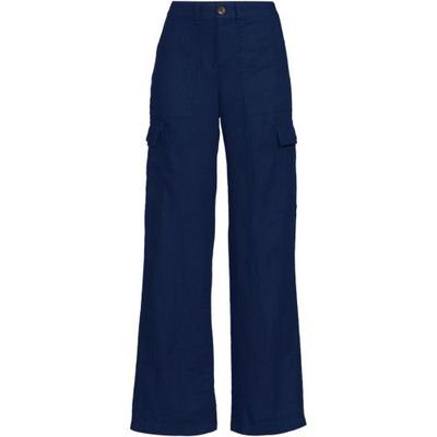 Wide Leg Linen Cargo Trousers, Women, size: 14/16, regular, Blue, Linen, by Lands' End