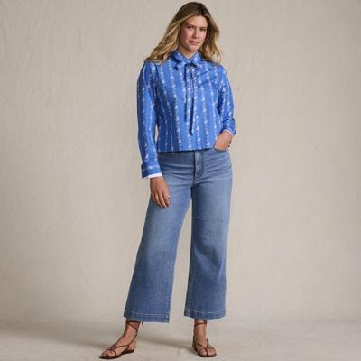 Wide Leg Cropped Jeans, High Waisted, Women, size: 10, regular, Blue, Cotton/Spandex, by Lands' End