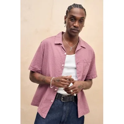 Loom Purple Seersucker Shirt - Purple XL at Urban Outfitters